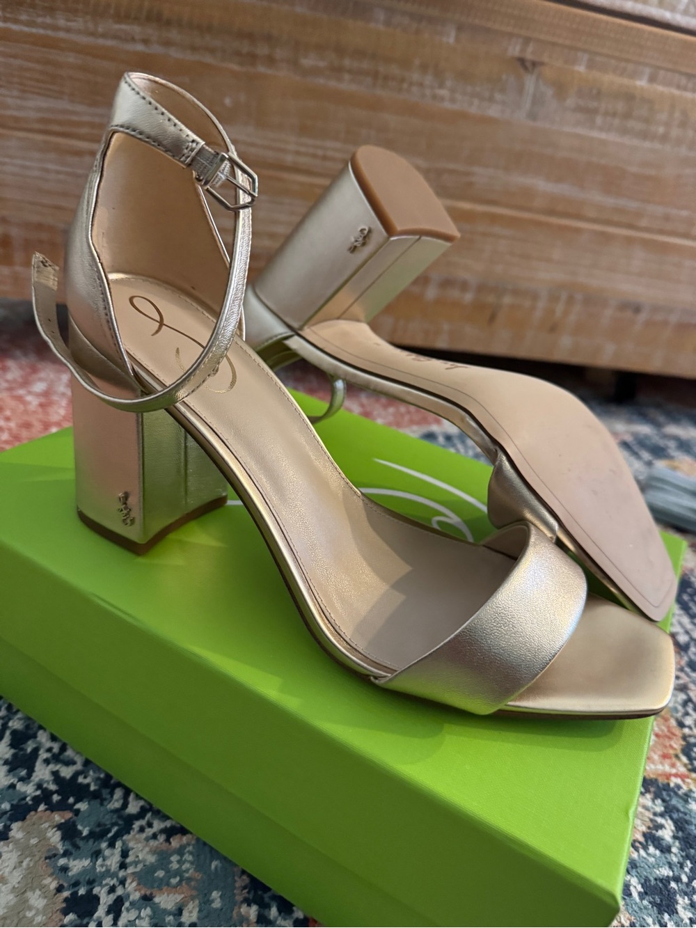 Sam Edelman Metallic Gold Block Heel Ankle Strap Sandals